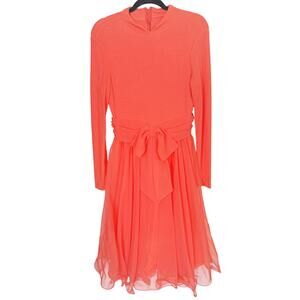 VTG 60s Miss Elliette Mod Chiffon Bow Midi Dress Medium Coral Ballet Retro Party